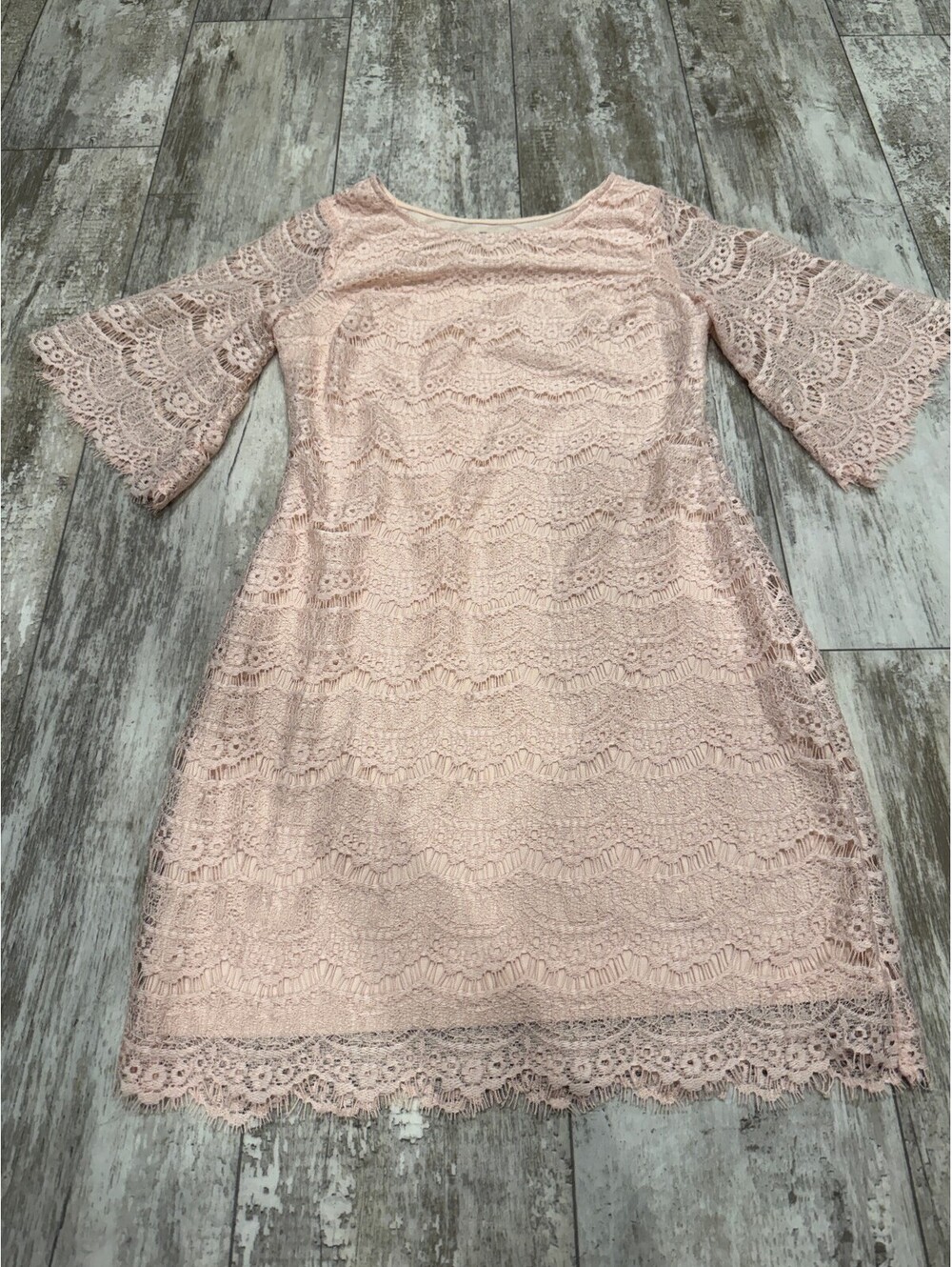 Stefano Di Roma M Blush Pink Lace Bell Sleeve Dress
